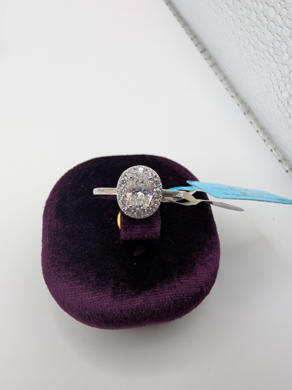 NWT 925 Sterling Silver 1.31 CTW VVS D Color Oval Moissanite Halo Ring Size 8